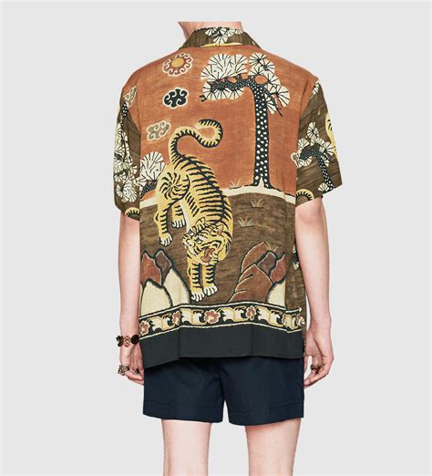 tiger short sleeve dress shirt gucci|Gucci tiger collection.